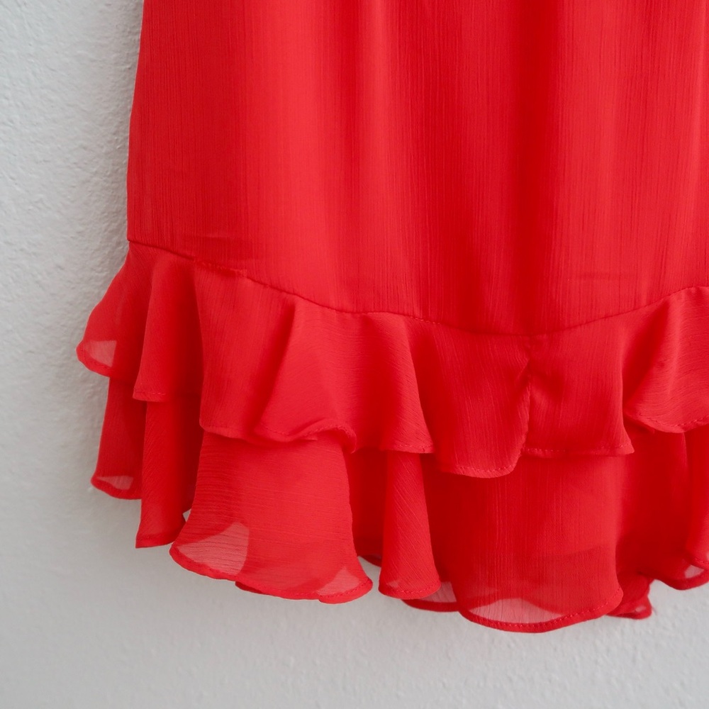 Saints + Secrets Red Ruffle Mini Dress High Neck Flutter Sleeve - Picture 11 of 16